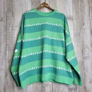 Disney Green Striped Crewneck Sweater with White Motif. Size XL